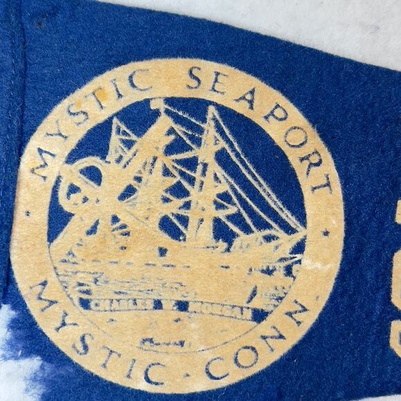 Mystic Seaport CT VINTAGE '70s Felt Pennant New England Tall Ships Colonial POOR - Picture 4 of 7